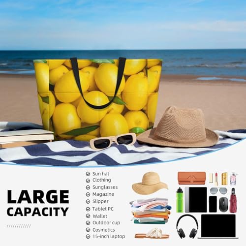 Lemon Large Beach Bag for Women Travel Tote Bags with Zipper and Pocket for Pool Gym Camping4