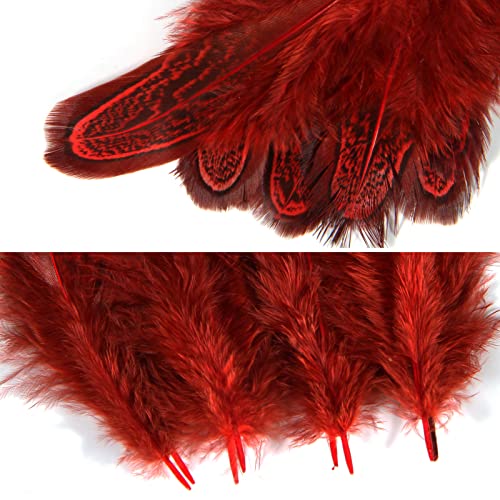 Tharaht Pheasant Plumage Feathers 120Pcs Natural 2-3 Inches For Thanksgiving Crafts Hats Sewing Clothing Wedding Dream Catcher Decoration Feathers,Red #TOP3