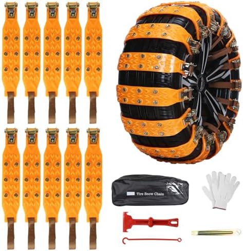 Qoosea Universal Snow Chains 6Pcs Heavy-Duty Wide-Track Tire Chai...