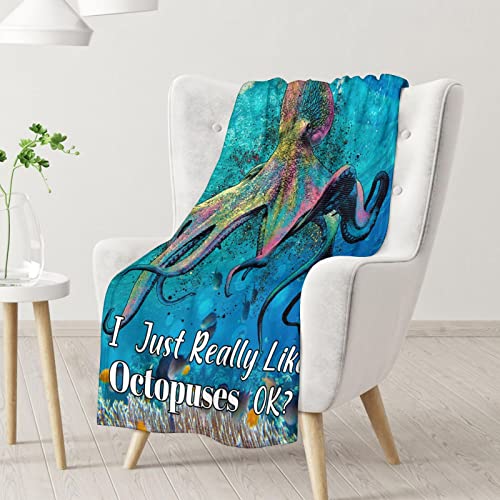 Mercuryelf Octopus Throw Blanket - Soft, Fuzzy & Warm - 50x60 Inches Flannel Blankets for Living Room, Sofa - Novelty Throws Gift for Teens
