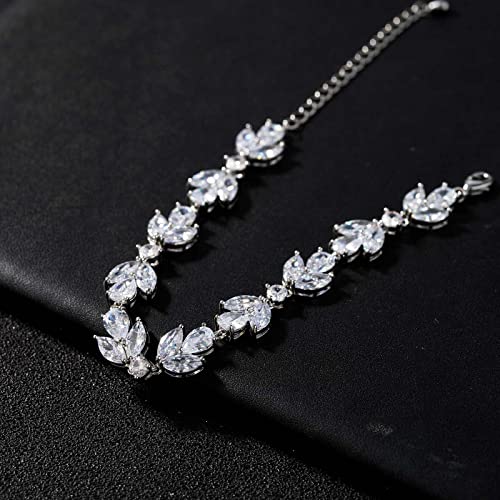 Sweetv Marquise Wedding Bracelet,Cubic Zirconia Bridal Bracelets, Crystal Rhinestone Bracelets For Brides, Bridesmaids, Women, Rose Gold/Silver Tennis Bracelet,Wedding Jewelry Gifts #TOP4