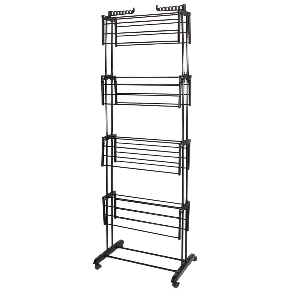 Vilde Étendoir à linge XXL 4 niveaux noir sur roulettes 74,5 x 64 x 225 cm