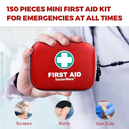 150 Pieces Mini First Aid Kit - Small Medical Kit with Hard Shell - Emergency First Aid Kit for Car, Travel, Home, Outdoor, Office, Camping, Hiking (Red) - Image 6