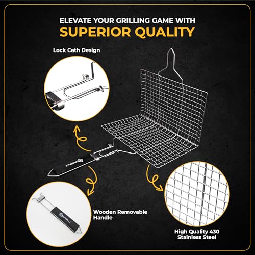 UPGRILLZ Fish Grill Baskets for Outdoor Grill Vegetables, Fish Grilling rack for Grill, BBQ Grilling Basket, Stainless steel Grill Basket for Veggies, shrimp Includes 50 skewers, Silicon Brush, and Carry Bag - Thumbnail 3