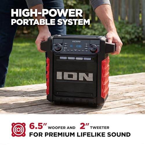 Image of ION Tailgater Classic Outdoor Portable Bluetooth Speaker with Rechargeable Battery, FM Radio, USB Port, IPX5 Water-Resistant, 6.5 inch Woofer, App, Red