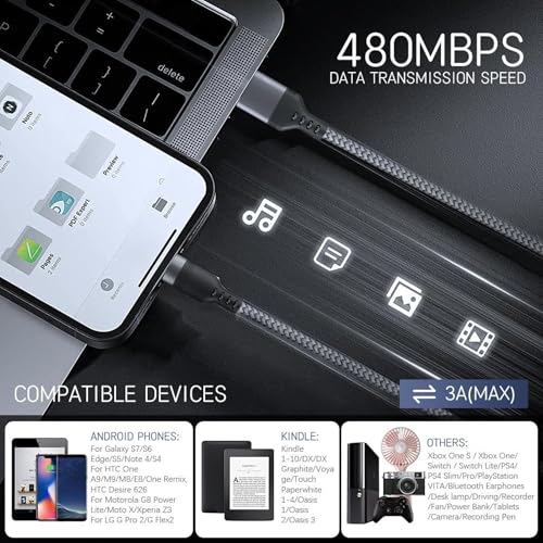 Image of USB A to Micro USB V8 Cable, Fast Charging & Stable Data Transfer, Durable Black Braided Charging Cord for Android Phones & Accessories (Free Cable Protector)