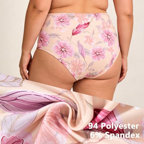 Image of Women's Plus Size XL-5XL Underwear High Waist Briefs Panties Rose Floral Print Ladies Undies 5-Pack