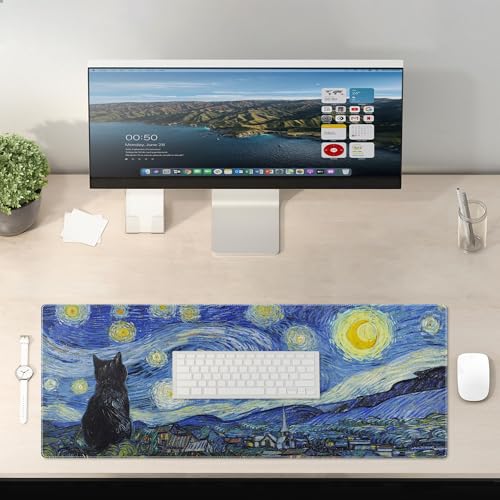 Starry Night Cat Gaming Mouse Pad Large Desk Mat Extended Keyboard Mouse Pad Anime Mousepad