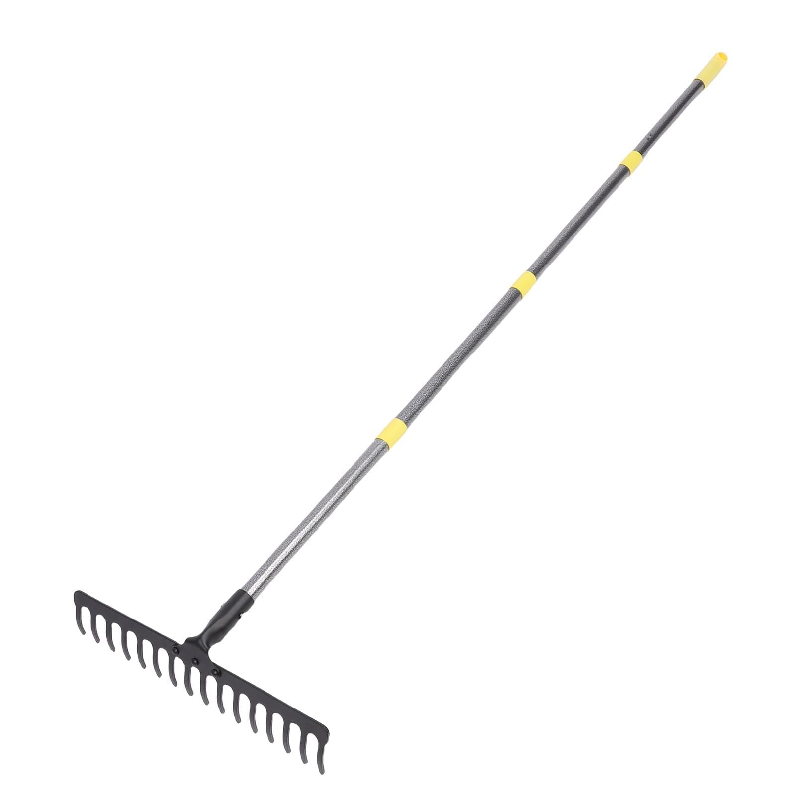 Gartenrechen mit 17 Zinken, Metall, verstellbare Länge, effizientes Nivellieren des Bodens, Laubsammeln und Unkrautjäten für die Rasenpflege