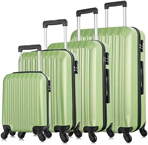 yotefe 4PCS Travel Luggage Set carry on luggage with spinner wheels ABS Trolley Spinner Suitcase w/Lock (Green)