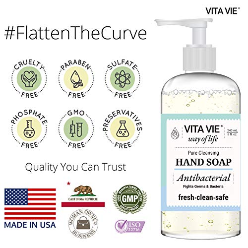 Vita Vie Hand Soap, 8 Oz, 3-Pack - Bulk Hand Cleansing Gel - Alcohol-Free, Paraben-Free, Sulfate-Free, Cruelty-Free - Made In America #TOP3