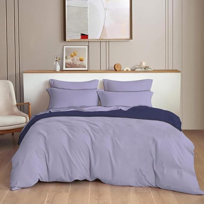 Image of Reversible Plain Glace Cotton Single Bed Quilt Cover /Duvet Cover /Rajai Cover /Blanket Cover with Zipper (60X90 Inches) (Lavender Mis, Single Comforter)