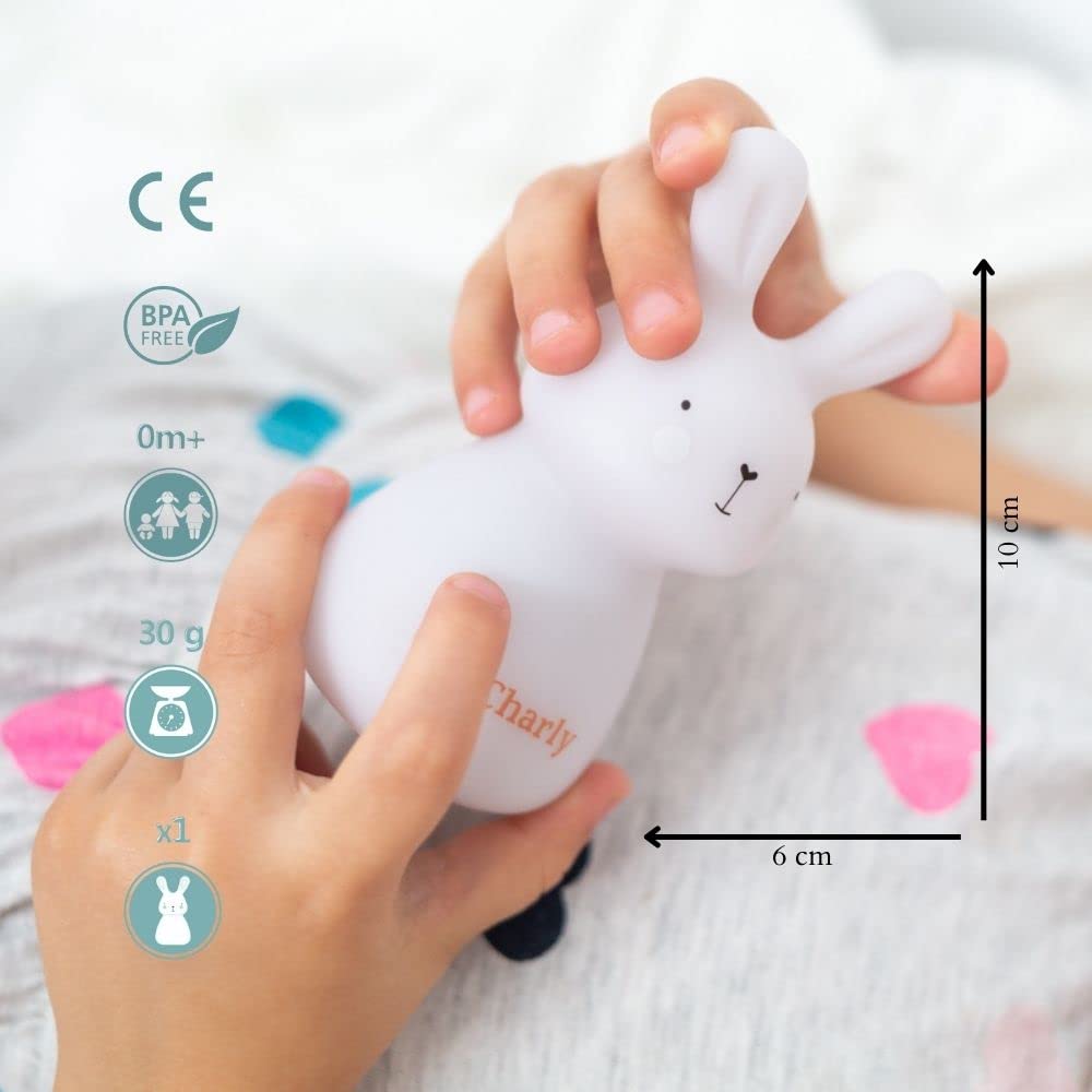 Olala® - Coniglio LED nomade per neonati e bambini - Decorazione luminosa ideale per regali dalla nascita per bambine e bambini - Ricaricabile a induzione con lunga autonomia (12 ore)