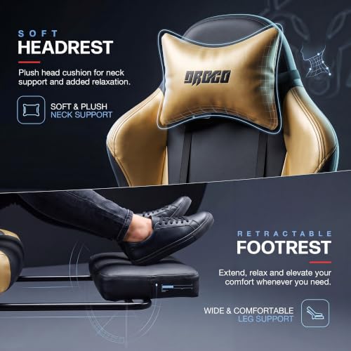 Image of DROGO Alpha-X Ergonomic Gaming Chair with Footrest | Premium PU Leather with 135 Recline | 2D Padded Armrest | Computer Chair for Study |Office Chairs for Work from Home With Neck Support(Black&Gold)