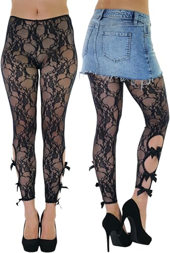 Image of ToBeInStyle Women's Single Floral Lace Fishnet Tights Footless & Stirrup Design