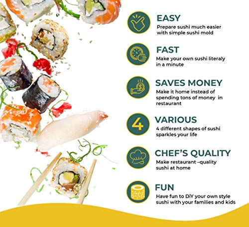 DIY SUSHI MAKING KIT for beginners|tutorials step by step|11 pieces with 4 Sushi Rice Roll Mold Shapes|EASY.FUN.HOMECOOKING SUSHI