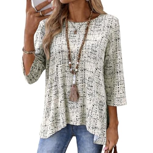 Totatuit 3/4 Sleeve Tunic Tops for Women Crew Neck Dressy Casual Blouses Summer Loose Flowy Tee Shirts 2026 S-3XL Blue Striped XX-Large