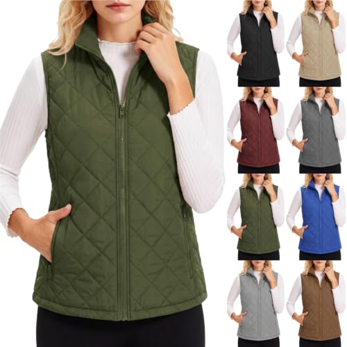 Quilted Vest Women Diamond Pattern Stand Collar Sleeveless Puffer Outerwear - image 1