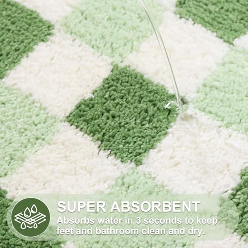 ORTIGIA Cute Green Checkered Scalloped Bath Mat, Fun Plush Microfiber Bathroom Rugs Non Slip Washable Quick Dry Absorbent, Bath Rug Carpet for Shower Stall Vanities Kitchen Floor Entrance, 20x32 by ORTIGIA - Used condition - Image 5