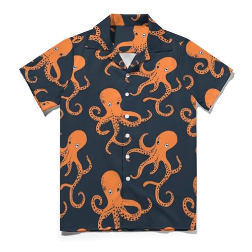 Men's Vintage Hawaiian Shirts Octopus Print Button Down Short Sleeve Shirts Casual Cuban Collar Shirt2