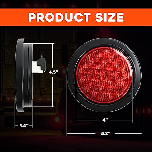FSBCGT 2PCS 4" Round Red 40 LED Trailer Tail Lights, Grommet Plug Waterproof Stop Turn Signal Stop Brake Trailer Lights for Trucks Trailers RV Bus - Thumbnail 2