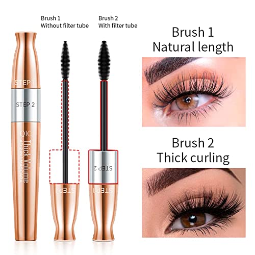 2 In 1 Mascara Thick Volume 4D Silk Fiber Lash Mascara Waterproof Lash Cosmetics Natural Lengthening And Thickening Effect No Clumping Superstrong Makeup #TOP1