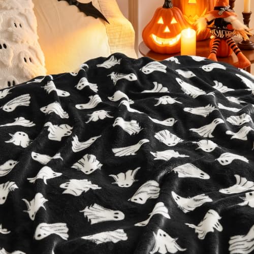 Image of BEDELITE Ghost Halloween Throw Blanket Decor & Gift, Black, 50 inchx60 inch