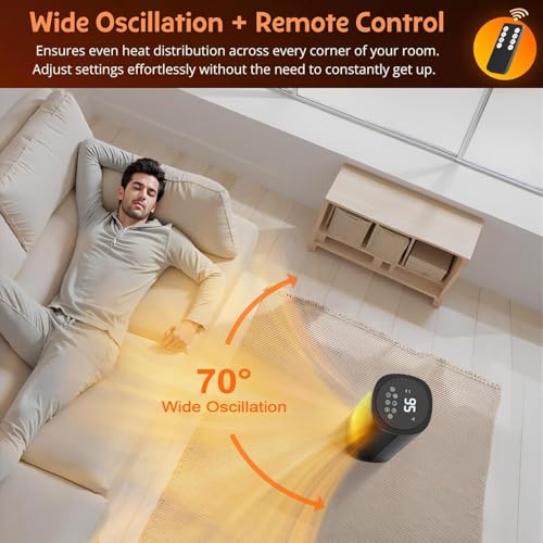 Portable Electric Space Heater with Remote and Adjustable Thermostat
