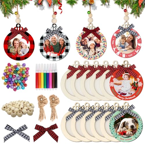 OurWarm 24Pcs Christmas Picture Frame Ornament DIY Wooden Photo Ornaments