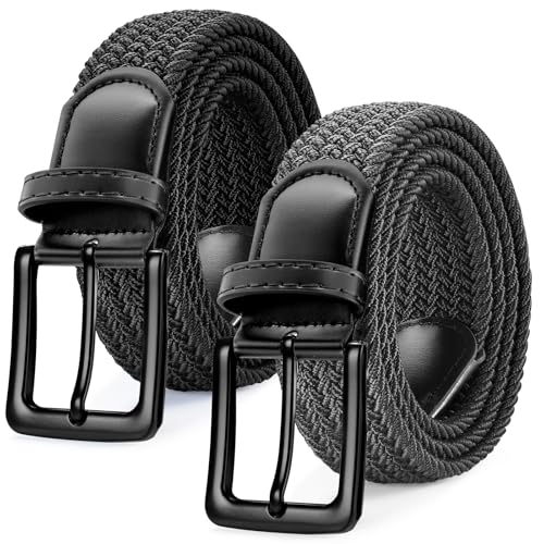 SANSTHS 2Pack Elastic Belt for Men, Mens Belts Casual for Jeans Pants, Woven Braided Web Belt for Golf, 1.3 inches Width