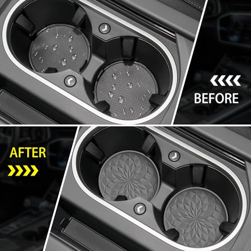 Image of ME.FAN Car Coasters for Cup Holders [4 Pack] - 2.75In Silicone Auto Mug Mats - Universal Non-Slip Recessed Car Interior AccessoriesDeep Grey