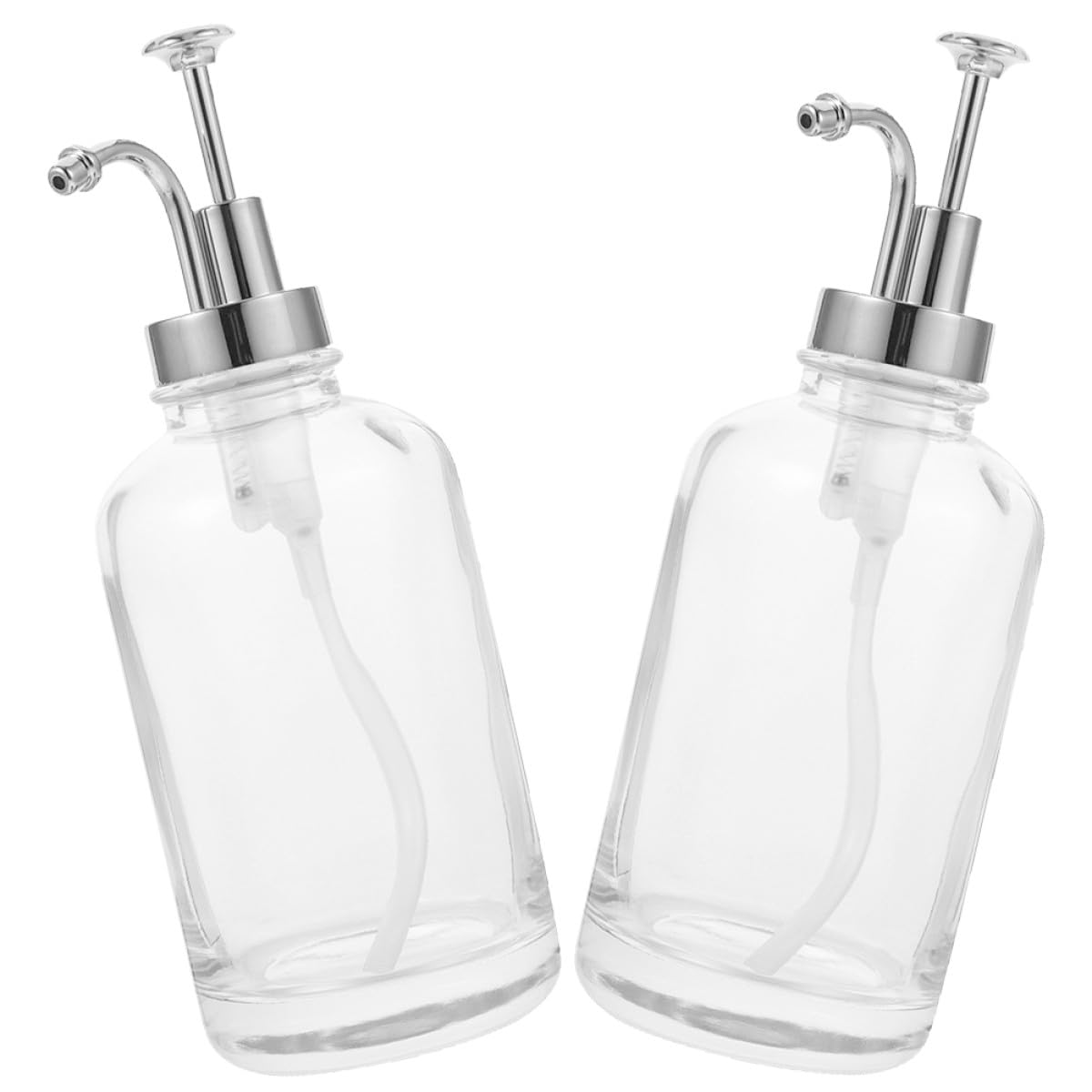 VALICLUD Distributore di Sciroppo in Vetro Pompa 2 Pezzi da 500ml, Raffinato e Facile da Usare, per Ambiente Cucina Design Unico Argento