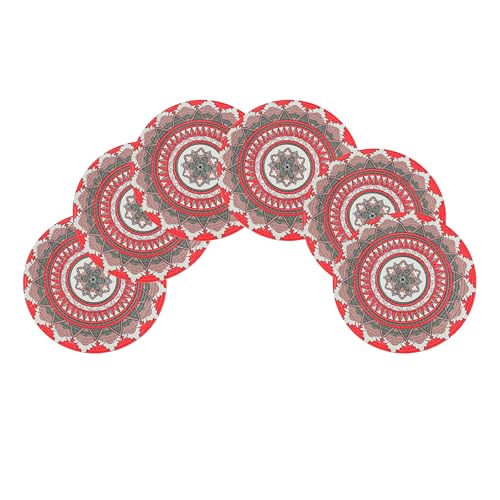 Image of LaVichitra Cotton Table Placemat | Dining Table Mat | Bed Side Table Mat | Cotton Round Shape Placemats | Washable PlaceMat for Shelves & Plant Pots - Pack of 6, Folk Art