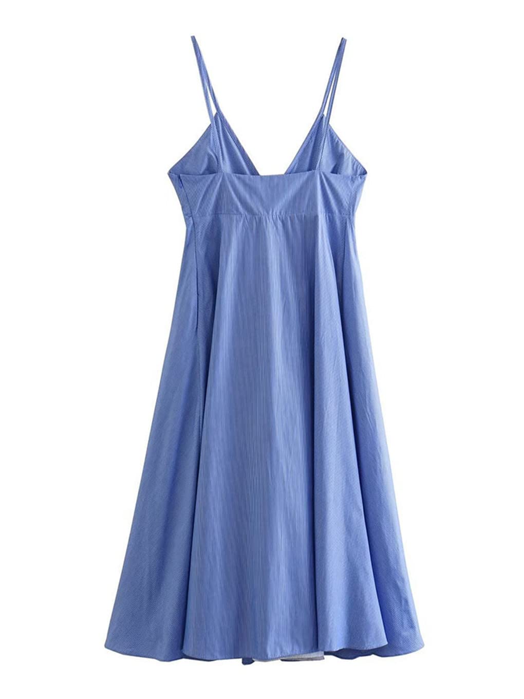 Dninmim Vestido halter de longitud media a rayas para mujer, cuello en V, para fiesta, sin espalda, camisolas sin mangas