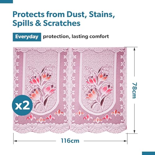 Image of Kuber Industries (Set of 4) Stylish & Durable Cotton Sofa Covers 2 Seater | Aesthetic Sofa Protector /Mat & Slipcover for Hall, Living Room & Office | Flower Design - White & Pink