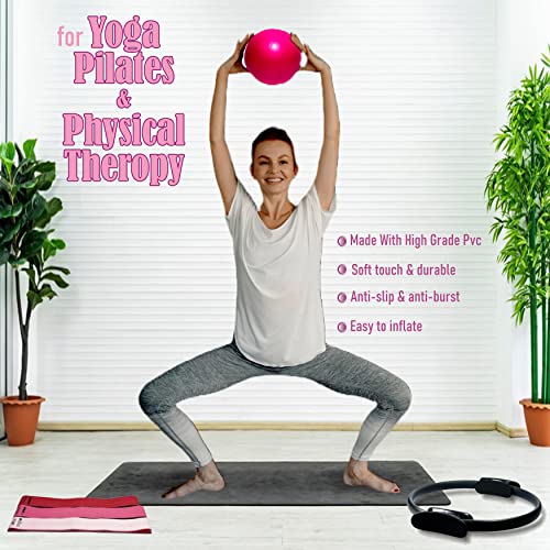 Pilates Ring And Ball Set With 3 Resistance Bands & Socks -14 Inch Pilates Ring Circle With Strap To Improve Strength And Core Stability - Pilates Equipment For Home Workout With Non-Slip Socks #TOP6