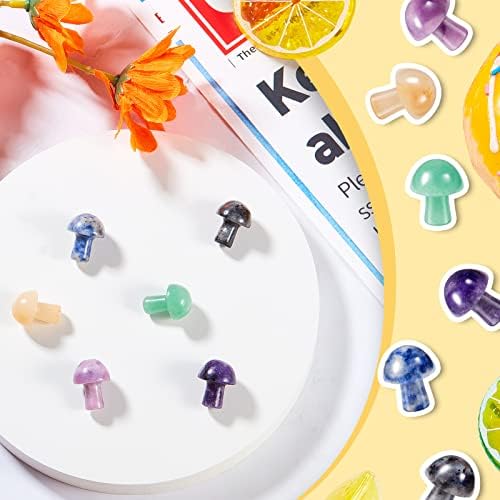 6 Pieces Crystal Mushrooms Stones Decorations Mushroom Shape Agate Stone Mini Mushroom Quartz Healing Crystal Mushroom Ornament for Flower Pot Fish Tank Garden Figurine DIY Outdoor Yard Decorations