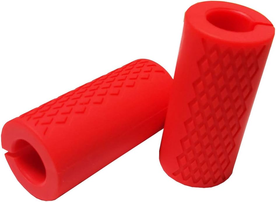 Rivotrance Pull Up Bar And LAT Pull Down Cable Machine Attachment Thick Bar Adapter For Standard Barbells Durable Silicone Rubber Dumbbell Handle Grips For Weight Lifting Fitness Training Red