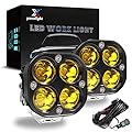 YXNXLIGHT 4" Amber square pod lights 2PCS 40W 5050 LED yellow spot lens beam off road driving light fog light with strobe harness for car truck off road ATV UTV boat only motorbike?12-24V?