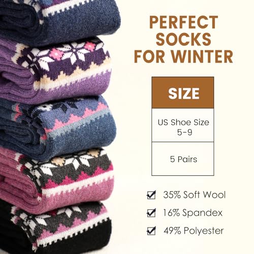 Image of Pleneal Wool Socks for Women - Womens Wool Socks Winter Warm Cozy Knit Sock for Women Men