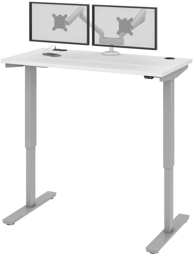 Bestar Upstand Standing Desk with Dual Monitor Arm, Ergonomic Electric Table for Home Office, 48W x 24D, White