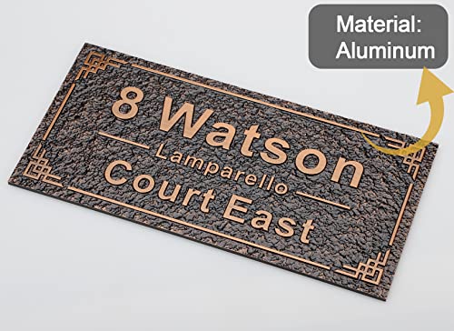 Personalized House Address Plaque 12" Cast Numbers for Outside Custom Street Name Address Sign Plate Vintage for Mailbox Door Room Classic Wall Outdoor Antique Copper