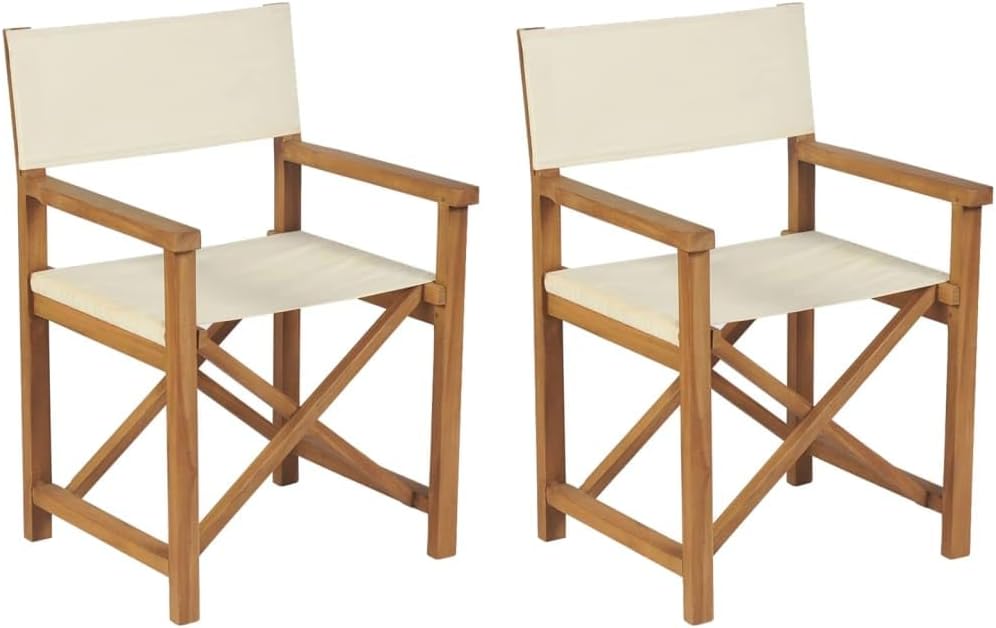 vidaXL 折りたたみディレクターチェア 2点 クリーム チーク無垢材, アウトドアディレクターチェア, チーク材ディレクターズチ