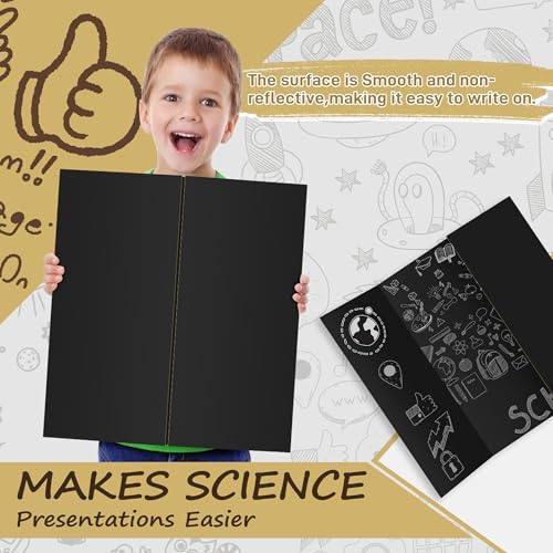 Image of PSHVYM 4 Pcs Black Trifold Poster Board, 21.5 x 14 inches Poster Board with Double Sided Tapes and Cardboard, Corrugated Presentation /Display Board for School Project, Science Fair, Business