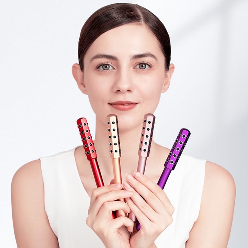 30-Stone Facial Roller - Cooling Face & Neck Massager Tool for Skin Rejuvenation | 360° Contouring with Germanium Stones & Aircraft Aluminum | Portable 7.6" Beauty Roller - Purple - Image 8