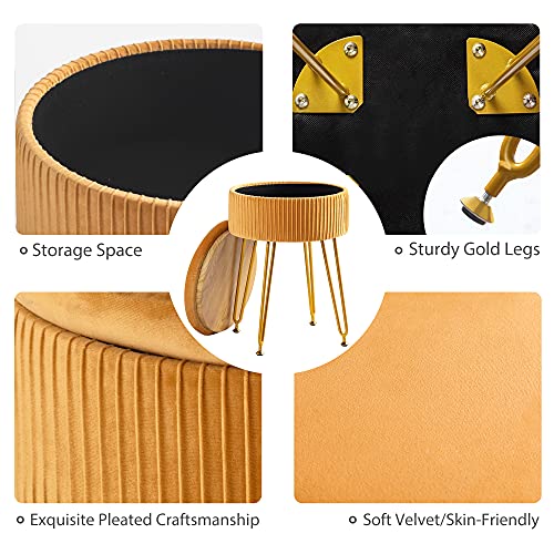 image for LUE BONA Velvet Storage Ottoman Foot Rest, Upholstered Pleated Round F