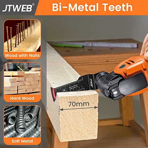 Jtweb Extra Long Oscillating Saw Blades - 12Pcs Arc Edge Bi-Metal Multitool Blades Precise Cut For Wood With Nails, Wood, Metal, Universal Quick Release Power Oscillating Tool Blades Kits For Dewalt #TOP3