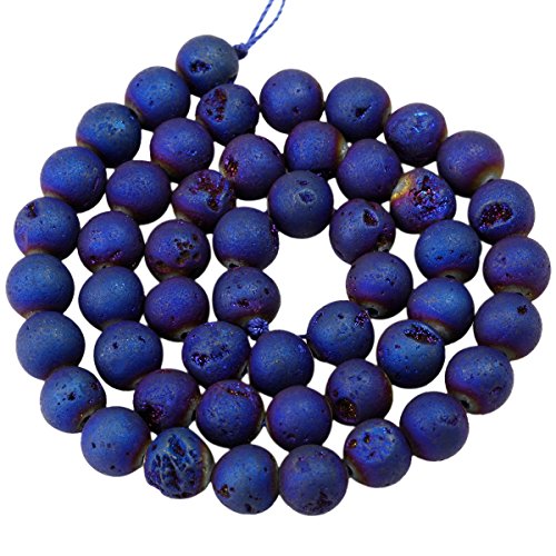 rockcloud Deep Blue Titanium Coated Druzy Agate Geode Loose Beads Round 8mm Strand Healing Reiki Balancing Energy Quartz Crystal
