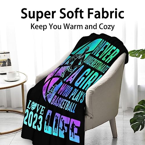 Basketball Throw Blanket for Women - 60x80 Inches Twin Size - Soft Fluffy Cozy Blankets Gift - Black Sports Blanket Throws for Bed, Sofa, Winter