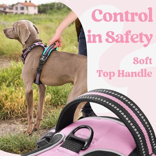 rabbitgoo Dog Harness for Large, No Pull Pet Harness with 3 Buckles, Adjustable Soft Padded Vest with Control Handle, Walking Reflective Pet Vest for Extra Large Dogs, Pink, XL by rabbitgoo - Image 4